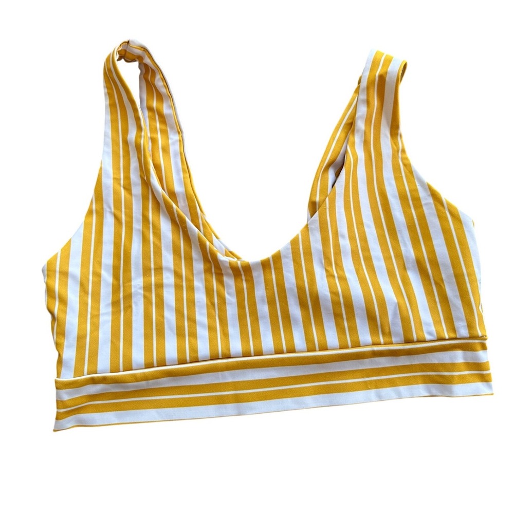 Yellow and White Striped V-Neck Bralette Bikini Top Wide Band Swimwear